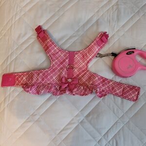 Adorable Pink Plaid Dog Harness with Matching Leash (Size XS)